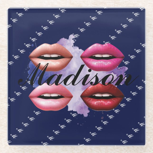 Girly Style Lips Beauty Custom Personalized Glass Coaster (Front)