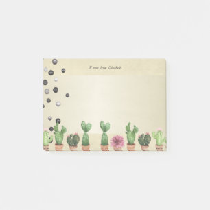 Girly Stylish Elegant Cactus,Pearls -Personalized Post-it Notes