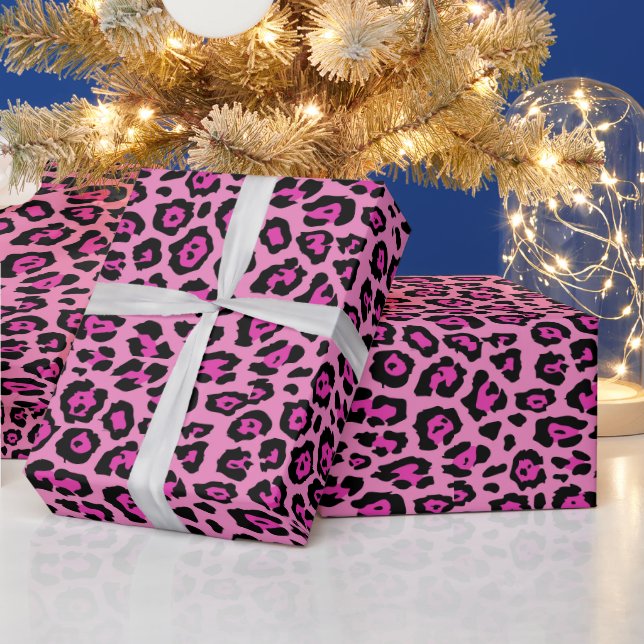 Girly stylish leopard animal print fuchsia pink wrapping paper (Holidays)