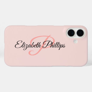 Girly Stylish Misty Rose  Monogram Letter iPhone 16 Plus Case