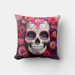 Girly Sugar Skull Throw Pillow