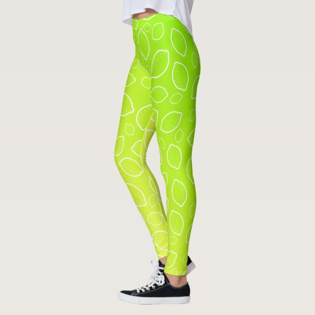 girly summer fresh green yellow lemon pattern leggings (Left)
