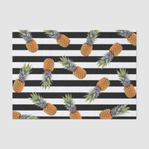 Girly Summer Pineapple Pattern   Black Striped Tissue Paper