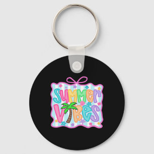 Girly Summer Vibes Coquette Bow Beach Vacation Fam Keychain