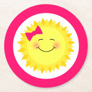 Girly Sunshine Party Round Paper Coaster