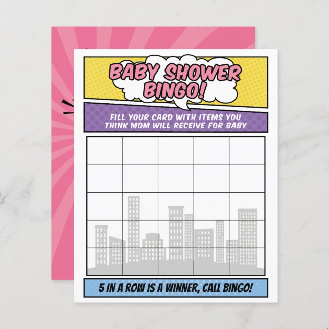 Girly Superhero Comic Book Baby Shower Game (Front/Back)