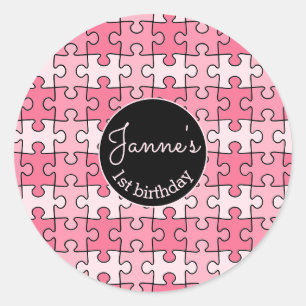 Girly Sweet Pink Black Puzzles Classic Round Sticker
