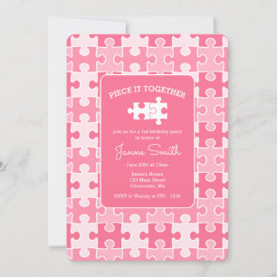 Girly Sweet Pink Piece It Together Puzzle Birthday Invitation