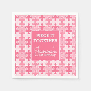 Girly Sweet Pink Piece It Together Puzzle Birthday Napkin