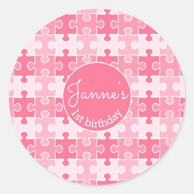 Girly Sweet Pink Puzzles Classic Round Sticker (Front)