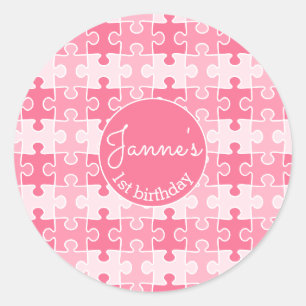Girly Sweet Pink Puzzles Classic Round Sticker