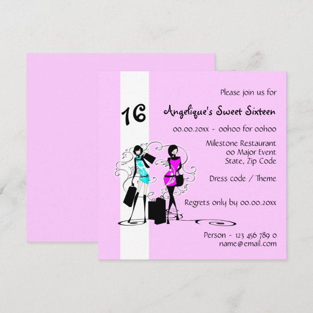 Girly sweet sixteen fashion models | Paris chic Invitation (Front/Back)