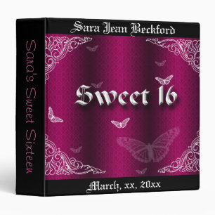 Girly, Sweet Sixteen. Lace, Butterflies, Binder