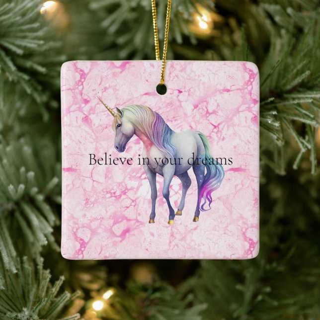 Girly Swirly Pink Unicorn Swirls Ceramic Ornament (Tree)