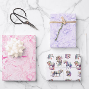Girly Swirly Pink Unicorn Swirls Wrapping Paper Sheet