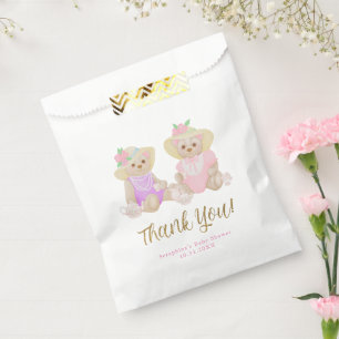 Girly Tea Party Bears Baby Shower Thank You Favour Bag