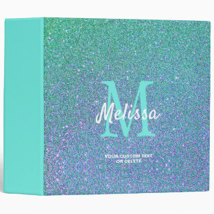 Girly Teal Blue Glitter Ombre Personalized Binder