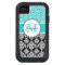 Girly, Teal, Glitter Black Damask Personalized