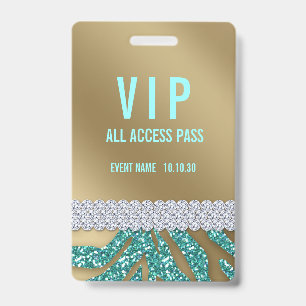 Girly Teal Glitter Female VIP Access Event Badge