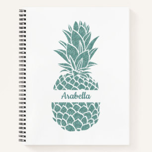 Girly Teal Glitter Pineapple Name Pattern Notebook