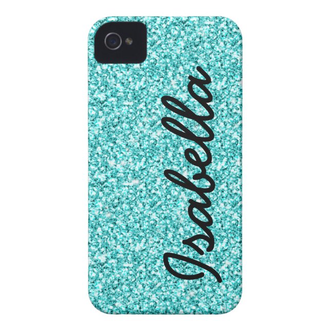 GIRLY TEAL GLITTER PRINTED PERSONALIZED Case-Mate iPhone CASE (Back)
