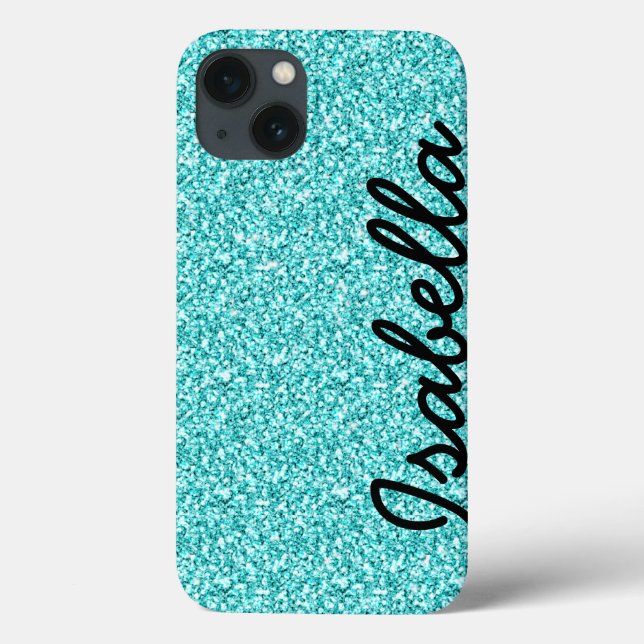 GIRLY TEAL GLITTER PRINTED PERSONALIZED Case-Mate iPhone CASE (Back)