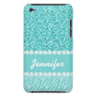 Girly, Teal Glitter, Zebra Stripes Personalized