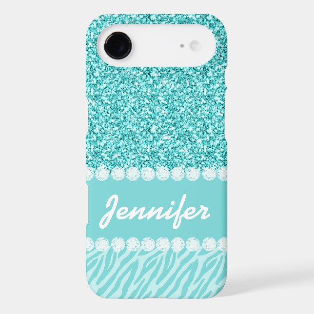 Girly, Teal Glitter, Zebra Stripes Personalized Case-Mate iPod Touch Case (Back)