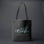 Girly Teal Green Chic Black Script Name Monogram Tote Bag<br><div class="desc">Personalize your beautiful monogrammed trendy black Grocery Tote Bag! The text below may be personalized to your preferred sentence or even your full name; you can also delete it if you prefer. If you need help, please let us know at belytaliarecipes@gmail.com, and we will be glad to assist you. ©...</div>