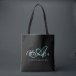 Girly Teal Green Chic Black Script Name Monogram Tote Bag<br><div class="desc">Personalize your beautiful monogrammed trendy black Grocery Tote Bag! The text below may be personalized to your preferred sentence or even your full name; you can also delete it if you prefer. If you need help, please let us know at belytaliarecipes@gmail.com, and we will be glad to assist you. ©...</div>