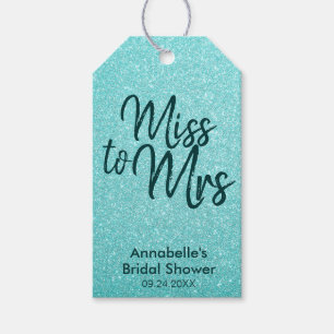 Girly Teal Green Glitter Miss to Mrs Bridal Shower Gift Tags
