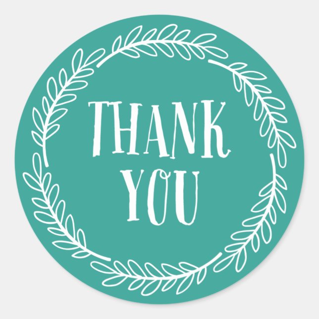 Girly Teal Green Wreath Thank You Stickers (Front)