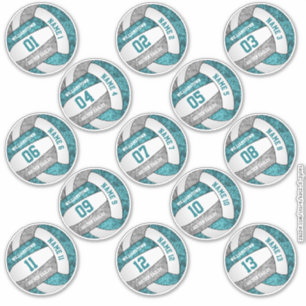 girly teal grey volleyball player names set of 13