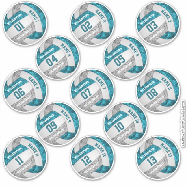 girly teal grey volleyball player names set of 13 (Front)