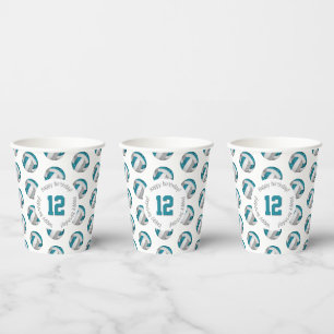 girly teal grey volleyballs birthday party paper cups