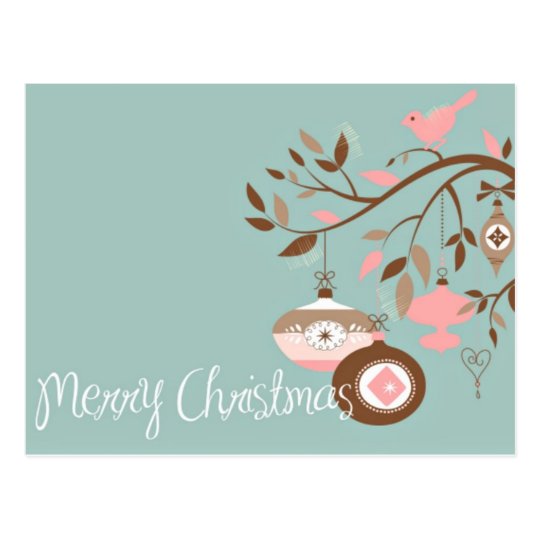 Girly Teal, Pink & Brown Merry Christmas Postcard