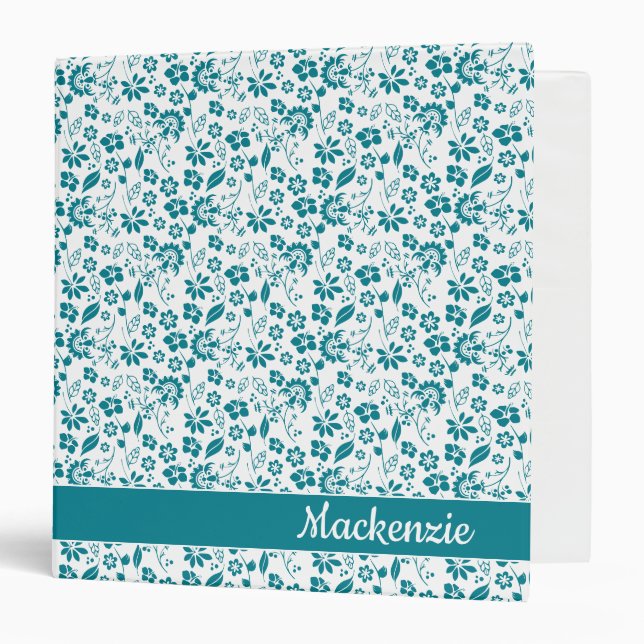 Girly Teal Turquoise Tropical Flowers Binder (Front/Inside)