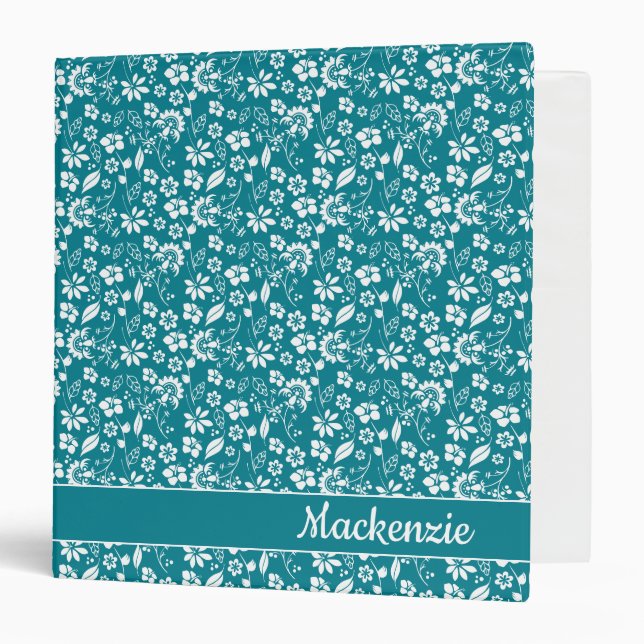 Girly Teal Turquoise Tropical Flowers Binder (Front/Inside)