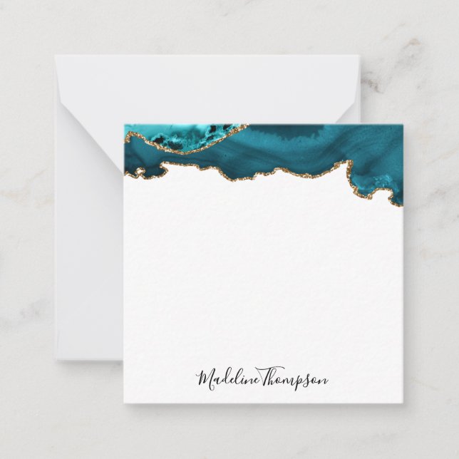 Girly Teal Velvet Agate Geode Script Square 2 Card (Front)