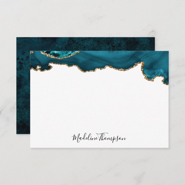 Girly Teal Velvet Agate Geode Script Typography 2 Card (Front/Back)
