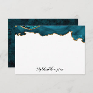 Girly Teal Velvet Agate Geode Script Typography 2 Card