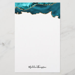 Girly Teal Velvet Agate Geode Script Typography Stationery