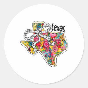 Girly Texas State Map Floral Coquette Bow 4th Of J Classic Round Sticker