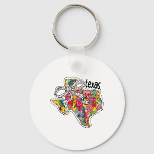 Girly Texas State Map Floral Coquette Bow 4th Of J Keychain
