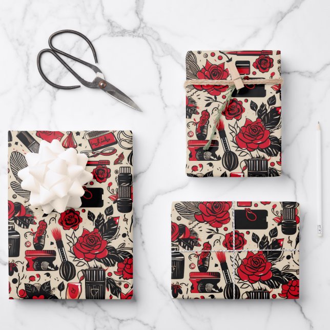 Girly tiled party pattern  wrapping paper sheet (Front)