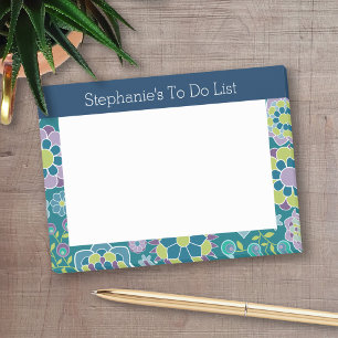Girly To Do List Floral Pattern - Navy and Teal Post-it Notes