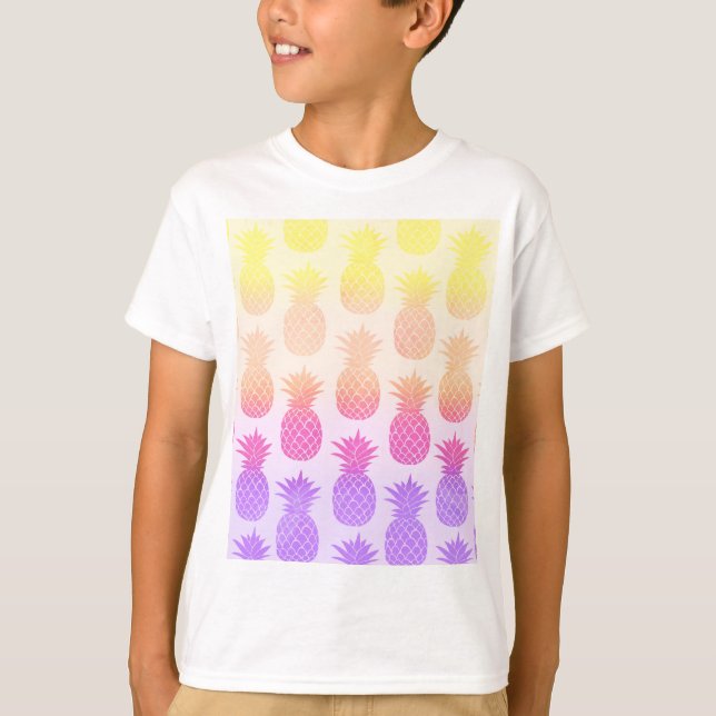 Girly Topical Rainbow Summer Pineapples Pattern T-Shirt (Front)