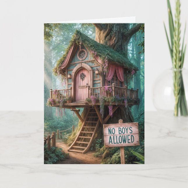 Girly Treehouse For Granddaughter's Birthday Card (Front)