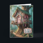Girly Treehouse For Granddaughter's Birthday Card<br><div class="desc">A whimsical treehouse nestled in a lush forest is adorned with vibrant flowers and foliage. A sign reading "No Boys Allowed" is prominently placed at the entrance.
The text is editable.</div>