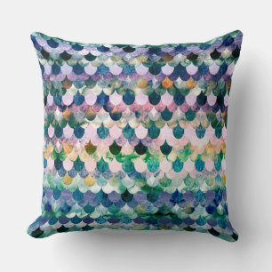 Girly Trend Blue Mermaid Fish Scales Throw Pillow